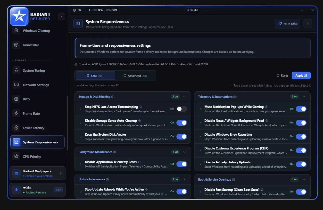 System Responsiveness page in v3.3.5